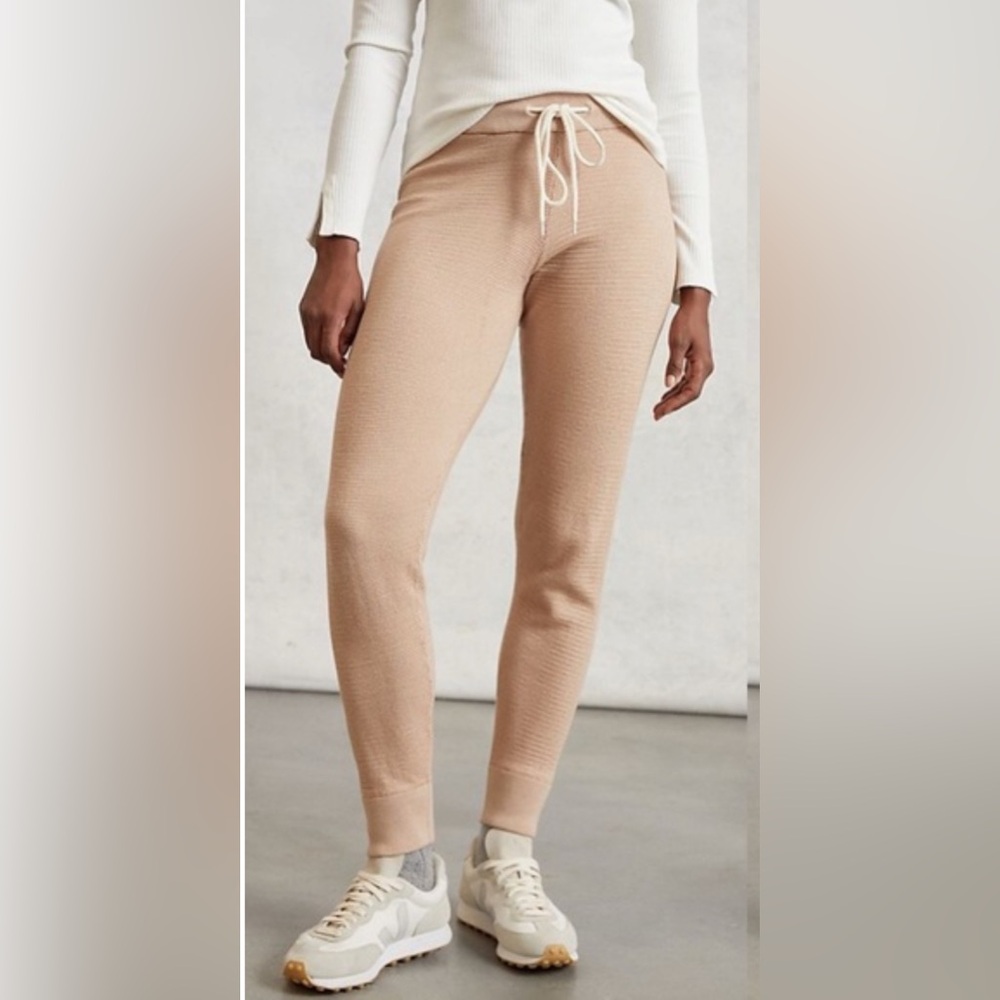 Varley Alice Textured Knit Sweatpants Joggers Drawstring Cream Size M